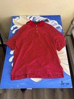 Polo Golf by Ralph Lauren Red and White Striped 100% Pima Cotton Polo Shirt